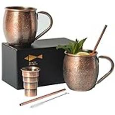 SKY FISH Moscow Mule-muggar, 3D-präglade cocktailglas set med 2, 500 ml rostfritt stål vingoppar, dryckesgåvor för honom, handtvätt, vintage kopparfinish