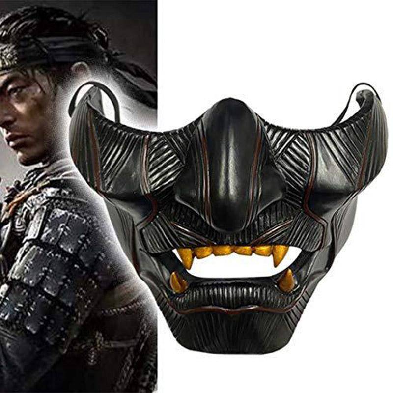 Ghost Of Tsushima Mask Jin Sakai Cosplay Halv Ansikte Samuraj Krigare Ansikte Rekvisita Halloween Hannya Mask Dekoration Festrekvisita Harts
