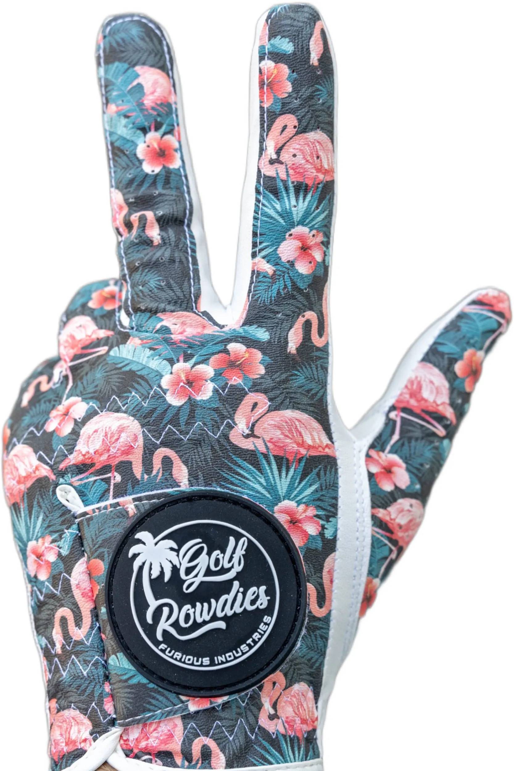 Golf Rowdies Flamingo Damen Handschuh, weiß/mehrfarbig