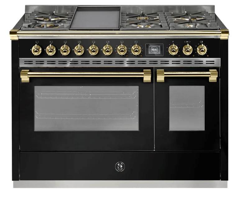 Ascot - Combi-steam - Gaskomfur 120 cm (2 ovne) + BBQ - Sort/Messing - Steel.