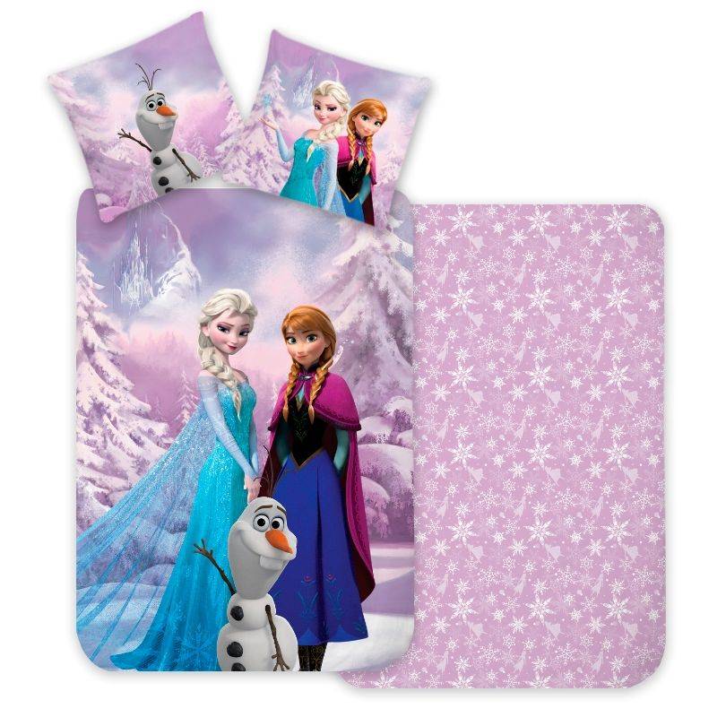 Frost sengetøj - 100% Blødt bomuld og vendbart betræk - Med motiver af Anna, Elsa og Olaf