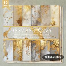 TEMU 12-sheet Heavyweight Marbled Golden Scrapbooking Paper Pad - 6"x6" Premium Cardstock With 12 For Bullet Journaling, Collage Art, Greeting Cards & Crafts, Paper