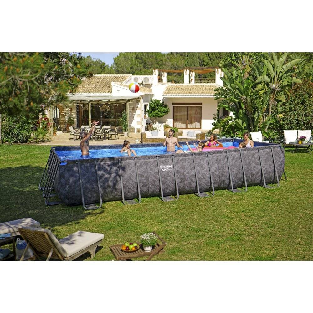 Bestway pool ovan mark 7,32 x 3,66 m 132 cm djup | APX 365 Rektangulär Stålpool Set (561KG)