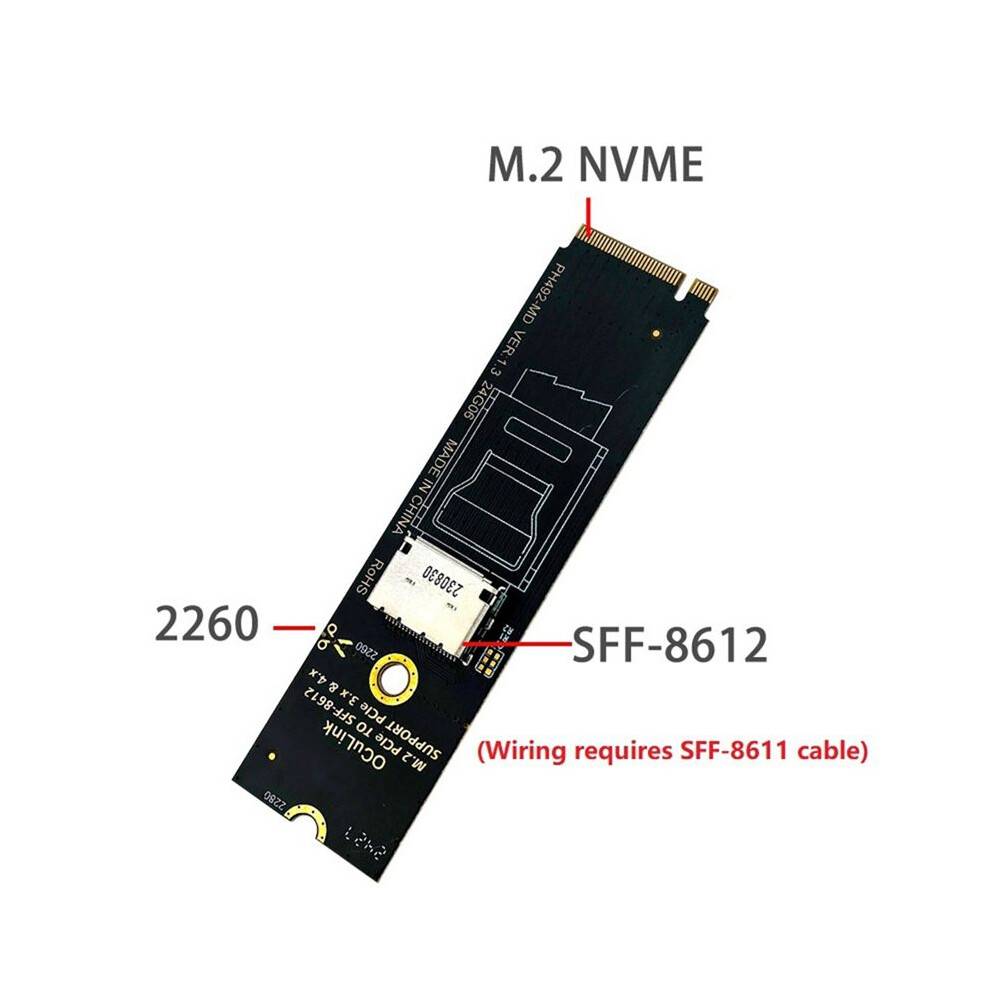 M.2 NVMe PCIe to Oculink SFF-8611 SFF-8612 Adapter M.2 Mkey Nvme to SFF-8612 Adapter for NVME U.2 U.3 SSD