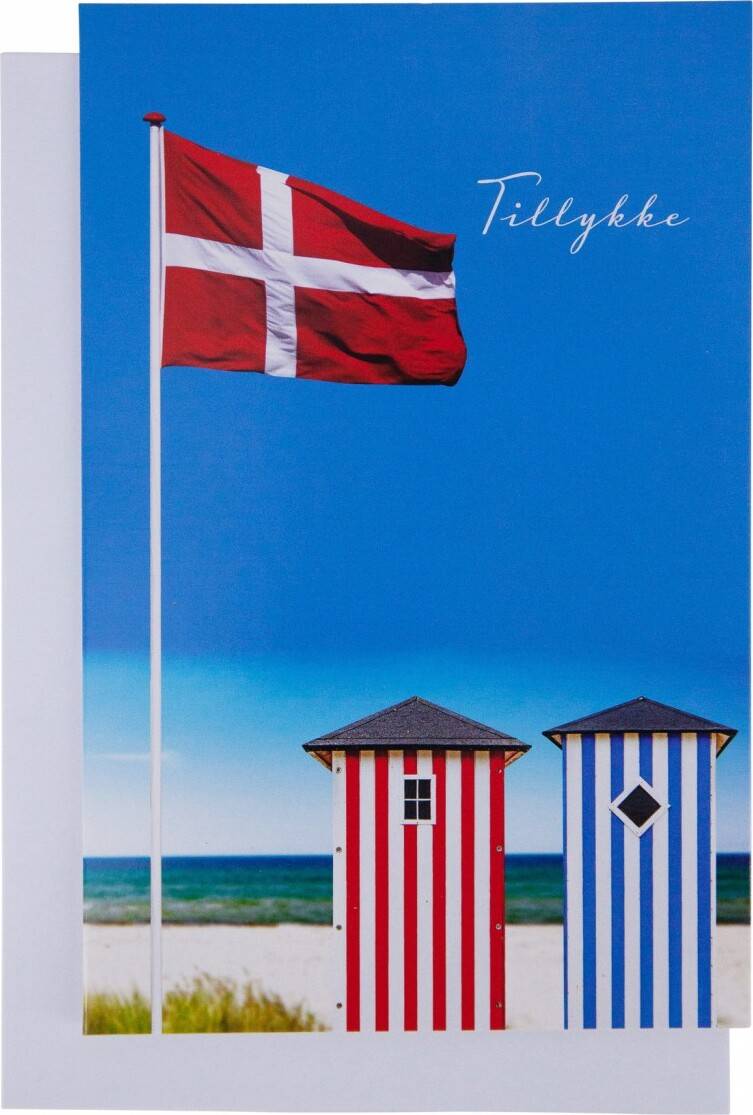 Kort Med Kuvert - 11x17 Cm - Badehuse Med Flag - Scanseason