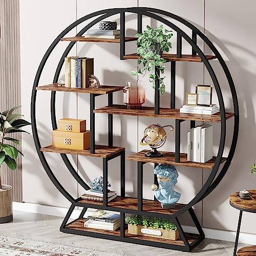 Tribesigns Rundes Bücherregal, Industrielles 5 Etagere-Bücherregal, 160 cm hohes, Rustikales offenes Regal, Organizer, Ausstellungsregal für Zuhause, Büro, Wohnzimmer, Rustikales Braun