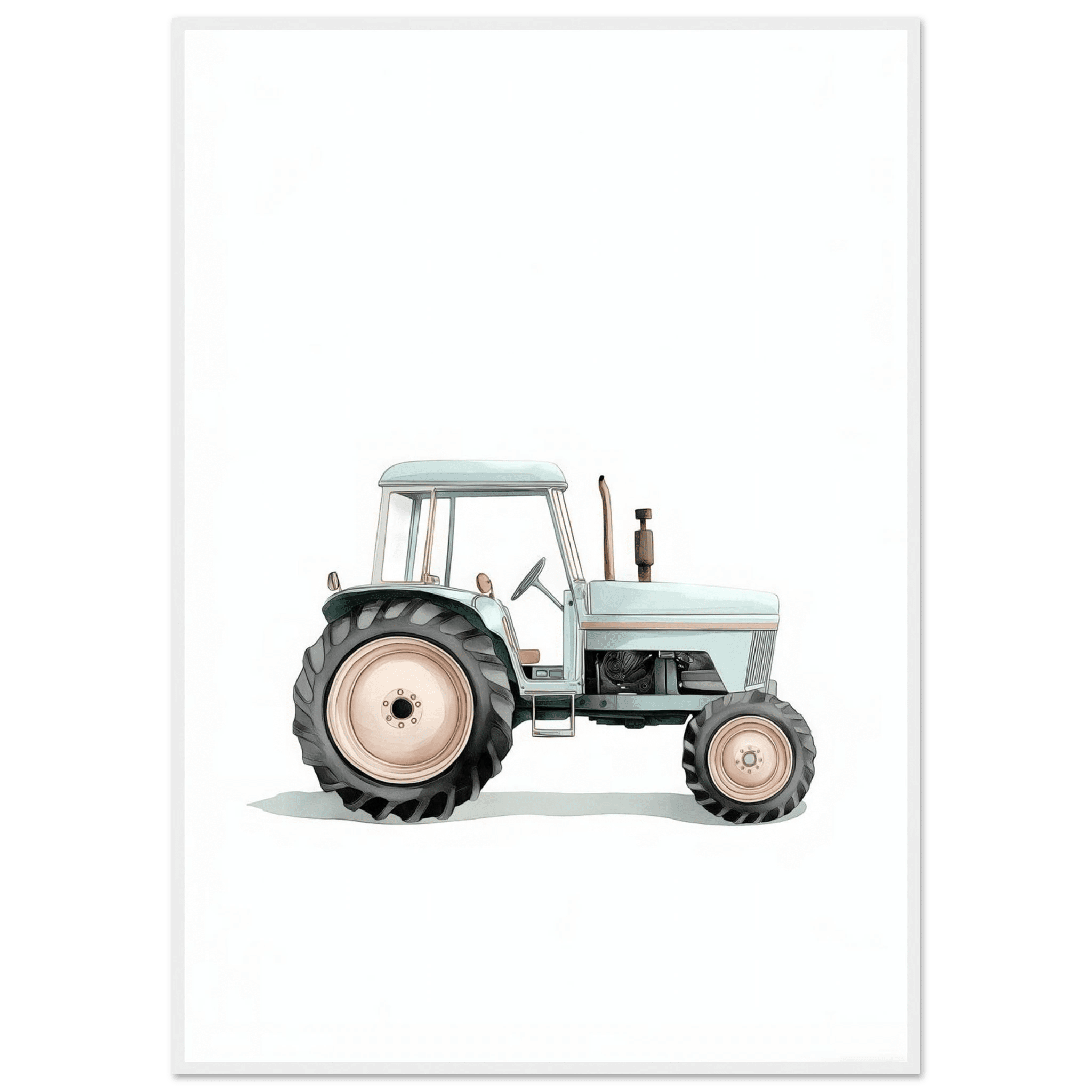 Grön traktor poster-70x100 cm / 28x40″ / Med ram / Vit