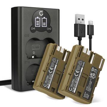 2x Batteri + dubbelladdare för Canon kamera med hög 1600mAh kapacitet, laddare med USB-uttag för smart laddning