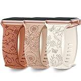 AMSKY 3-delat Blommigt Graverat Armband Kompatibel med Apple Watch 40mm 44mm 42mm 46mm 41mm 45mm 38mm 49mm Dam, Silikon Kompatibelt med iWatch Series 11 10 9 8 7 6 5 4, SE 3 2 1