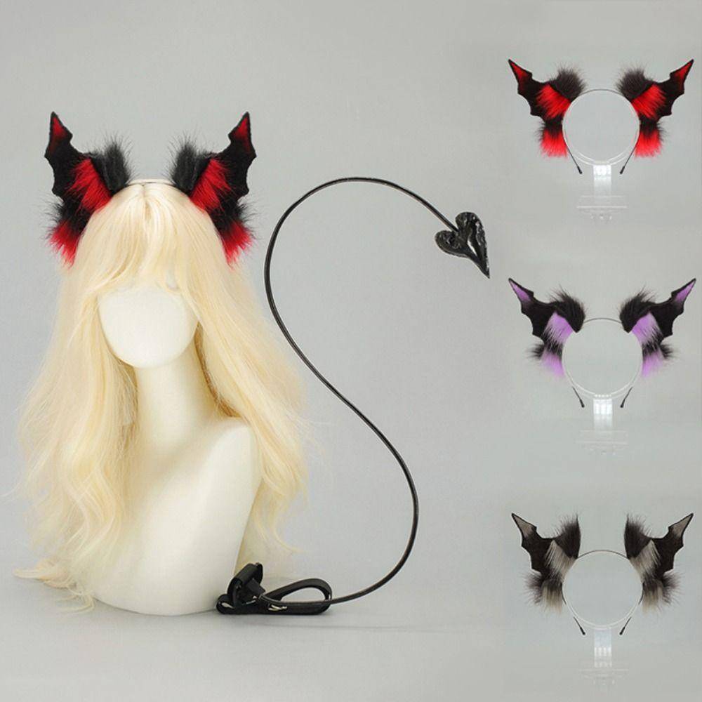 Svart Demon svans Rekvisita Mörk Gotisk Cosplay Kostym Nytt Demonhorn Pannband Huvudbonad cm beige
