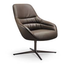 Walter Knoll - Kyo Lounge Chair 171-10, Powder-Coated Bronze Matt, Upholstered, Leather Cat. 50 Rodeo-Soft 1366 Midnight Blue / 1362 Camel, 4-star Base, Teflon Glides - Snurrfåtöljer - Pearson Lloyd - Blå - Läder/Metall/Syntetiskt