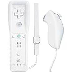 TechKen Wii Controller fjärrkontroll med Nunchuck Wii-styrenhet med Nunchuk Wii-fjärrkontroll, Wii-veri, ersättningsstyrenhet för Wii (styrenhet utan Motion Plus) (vit)