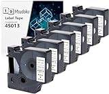 6 x Msudoku 45013 s0720530 kompatibel med Dymo D1 12 mm x 7 m etikettband 45013 a45013 svart på vitt för LabelManager 160 280 210D 360D 420P PnP 450D etikettskrivare