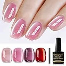 Shining She Jelly Cat Eye Gel Polish, 4 färger, klassisk kristallmagnet, kattöga, gelnagelpolish, rosa, lila, röd gellack-set, Soak-Off UV-nagellack för nagelkonst manikyr salong, 8 ml