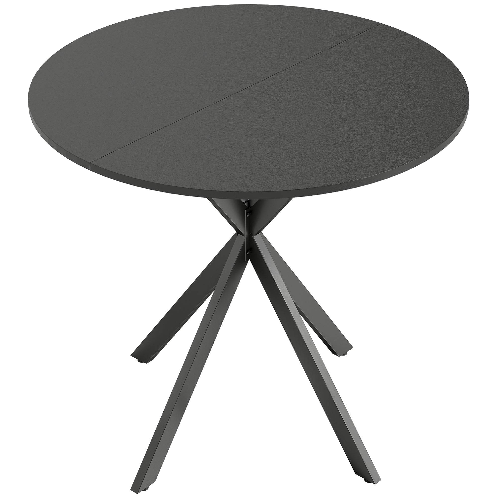 Rundt køkkenbord, 80 cm, kompakt bordplade, spånplade, metal, sort