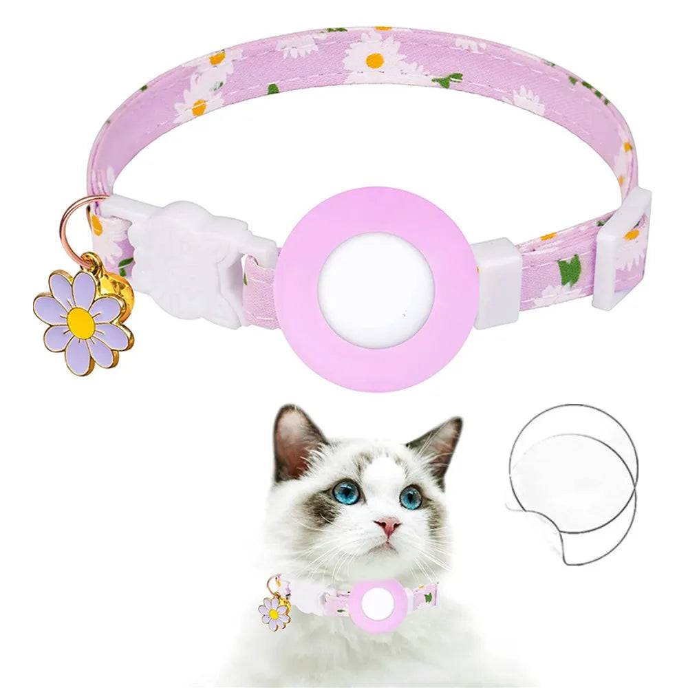 Breakaway Cat Collar with Daisy AirTag Holder & Bell - Purple