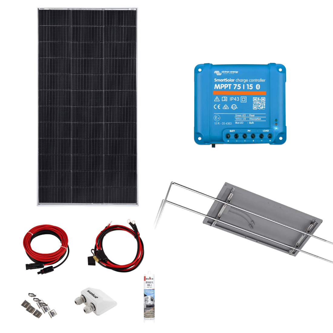 Solcellspaket för båt 200W HJT Bifacial Victron Smart Solar MPPT, fast rörfäste