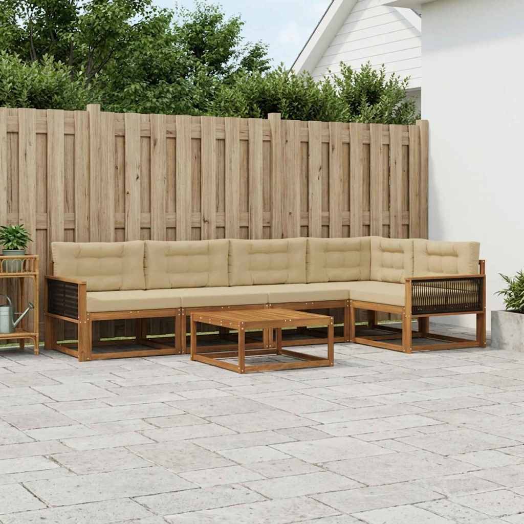 vidaXL Utomhussoffset med kudde 6 pcs Naturlig och Beige