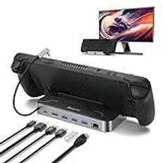Aceele Steam Deck Dock, USB C 6-i-1-dockningsstation med HDMI 4K@60 Hz, USB 3.0, 100 W PD-laddningsport, RJ45 Gigabit Ethernet, kompatibel med Steam Deck, ROG Ally, switch, bärbar dator och andra