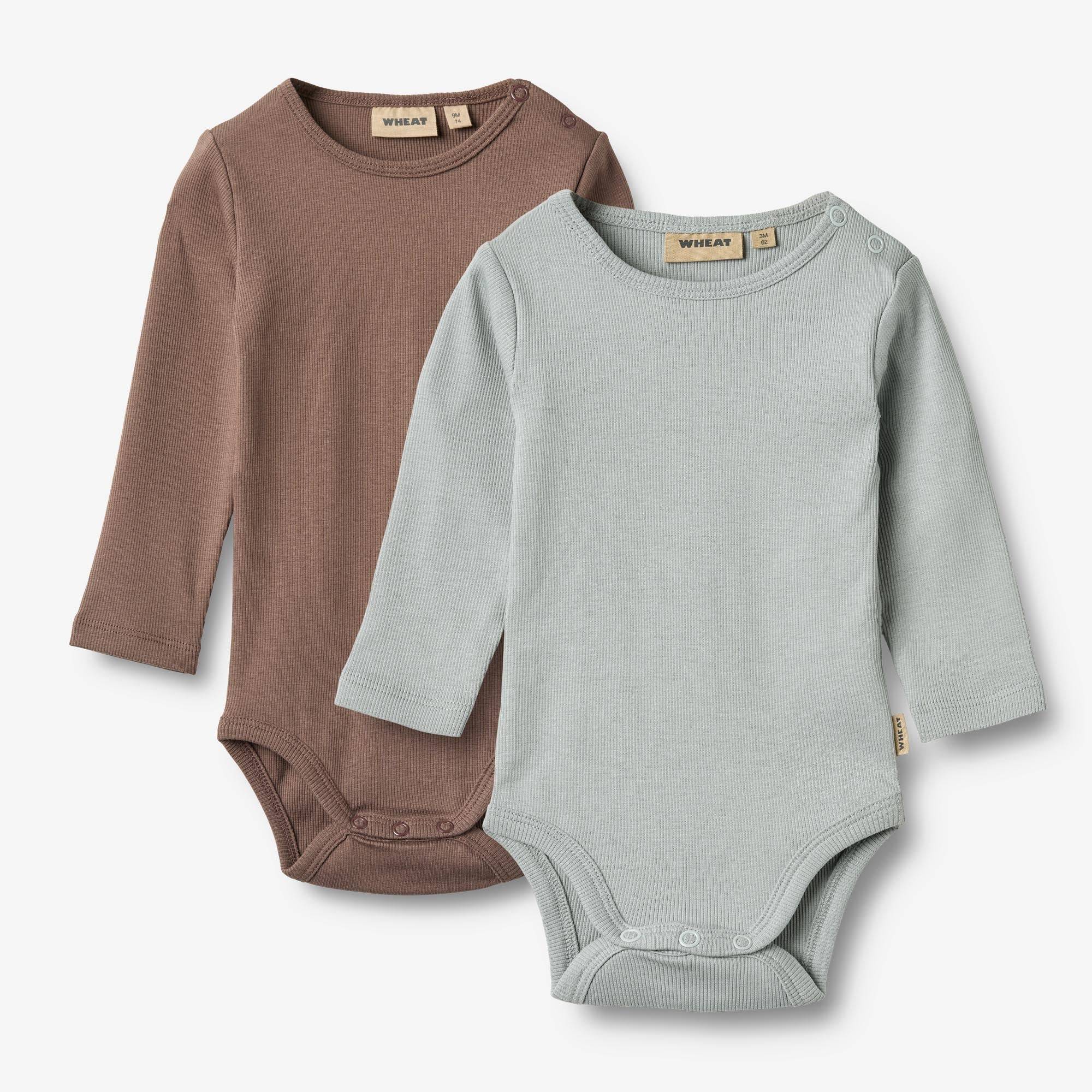 WHEAT® - Sæt af 2 Langærmet Rib Body Spencer - soft rain brown - Str 86.