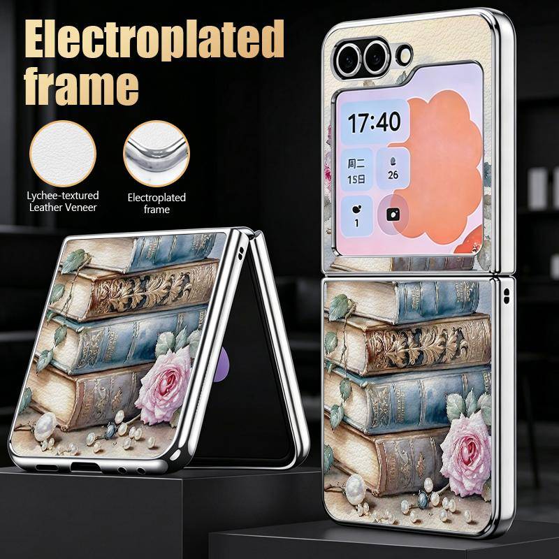 Retro Akvarellblommigt Tryckt Fodral För Samsung Z Flip 8 7 6 5 Lyxig Pläterad Läderhud Vikbar Telefon Fodral För Galaxy Z Flip8 Flip7 Flip6