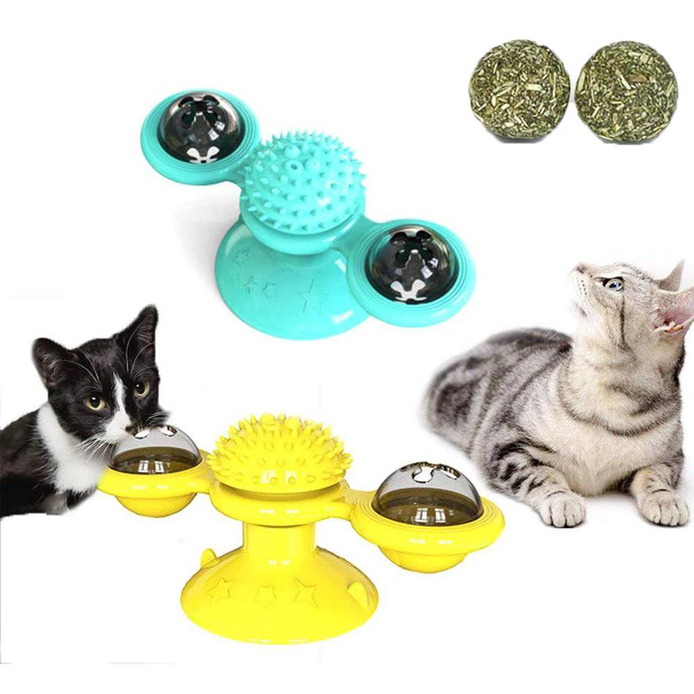 Interactive Cat Puzzle Windmill Toy Rotary Wheel Chewing Toothbrush Kitten Chew Toy for Kittens Interactive Games