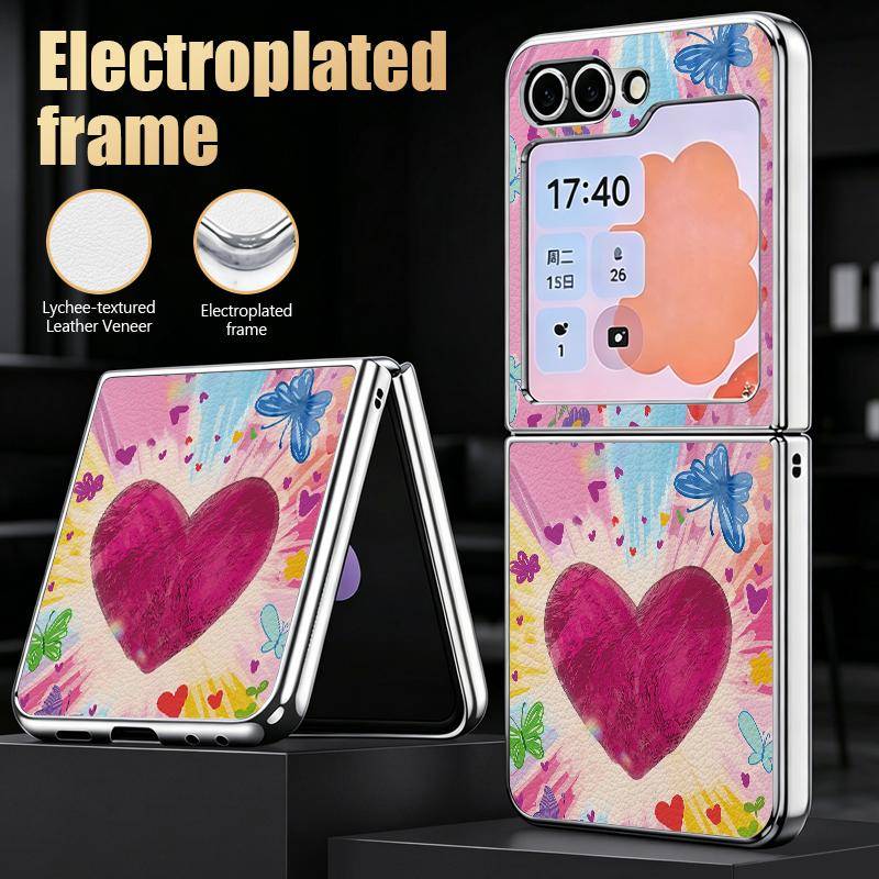 Färgglatt Graffiti Kärlekshjärta Fodral För Samsung Z Flip 8 7 6 5 Hybrid 3-i-1 Läder Hud Plätering Vikbar Telefon Fodral För Galaxy Z Flip8 Flip7 Fli