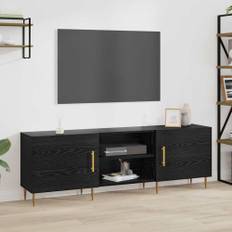 TV-skåp med hylla med lagring med dörr Svart ek 150 x 30 x 50 cm Konstruerat trä