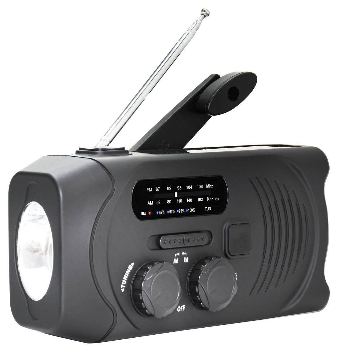 Exibel Nödradio med vev, solceller och powerbank Svart