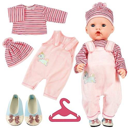 Aolso babydockkläder för 14–18 tum docka 35–45 cm babydocka, nya dockkläder kläder, söta kläder långärmad overall med galge, nyfödda babydockor flickor födelsedag (rosa)