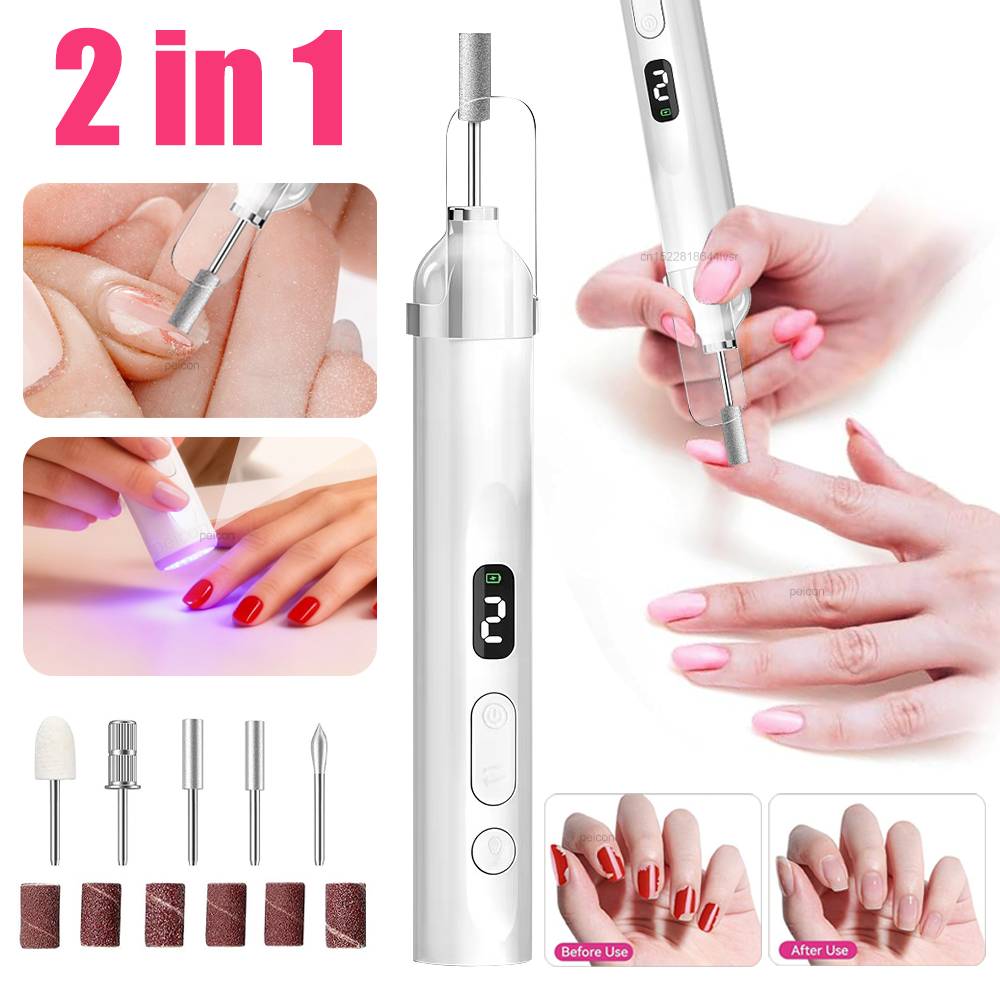 Nail Drill Machine Electric Nail File with UV Nail Lamp Professional Nail Polisher Electric Nail Sander for Manicure Nail Drill