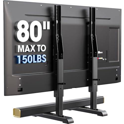 AX WABER Universellt TV-stativ, bordsskiva TV-stativ bas wobble ersättning för de flesta 24 till 80 tum LCD LED-TV, 7 justerbara höjder TV-ben håller upp till 68 kg, max VESA 800 x 500 mm, svart