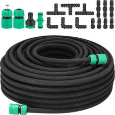 TLGREEN 50 m sugslang set, droppslang set, droppbevattning läckande rör, porös slang för blomsterrabatter, grönsaksträdgårdar och bevattning av växthus, svart