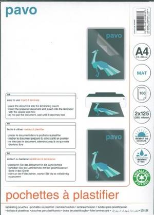 lamineringslomme A4 MAT, 2x125mic. = 250mic., 100/pk..