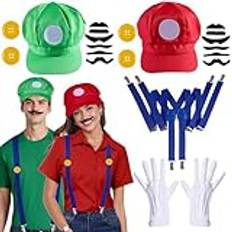 Puddry Mario och Luigi kostym, Super Bro Mario och Luigi-mössa, cosplaykostym, tillbehör för karnevaldräkter, karneval, halloween, cosplay för barn vuxna kvinnor män