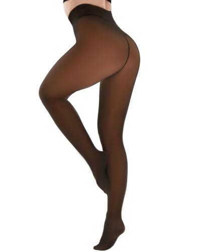 DUCMODA fleecefodrade tights för kvinnor, falska genomskinliga leggings | Falska tunna varma strumpbyxor tjocka vinterleggings, en söm design, hög midja, mujer media, kallt väder