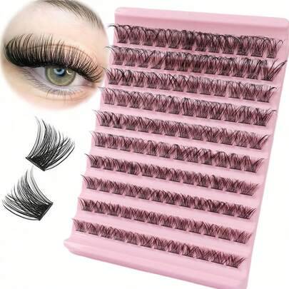 120 st fluffiga ögonfransklyngor – naturligt utseende, wispy ögonfransförlängningar för DIY hemma, 8–14 mm, D-curl, individuella klusterfransar