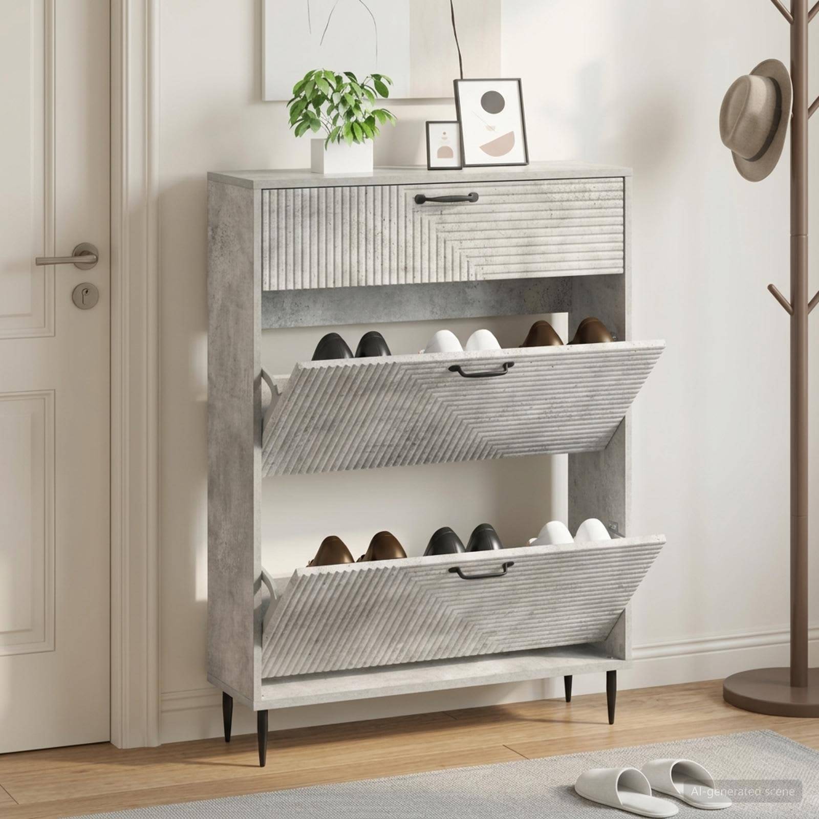 Sko skab HAARLEM 78 x 24 x 103 cm Konstrueret træ Betongrå