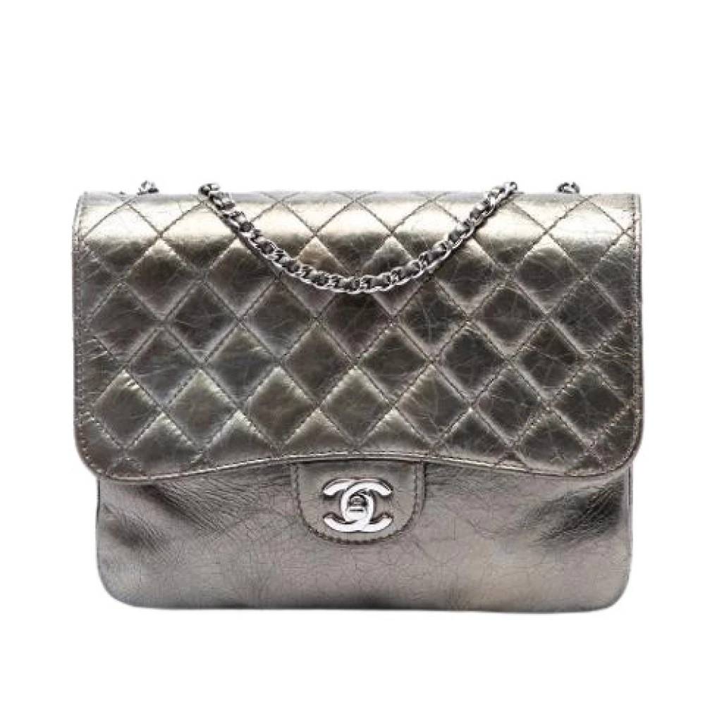 Chanel Vintage Pre-owned Quilted Metallic Crackled Shoulder Bag - Vintage - Dame - Grå - ONE SIZE - Uld