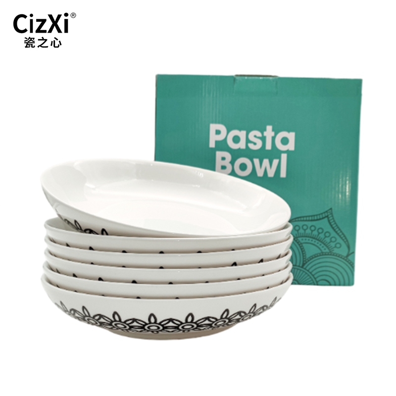 Set of 6pcs Stock 8.5 inch Modern Tableware Salad Plate Pasta Bowl Ceramic For Restaurant