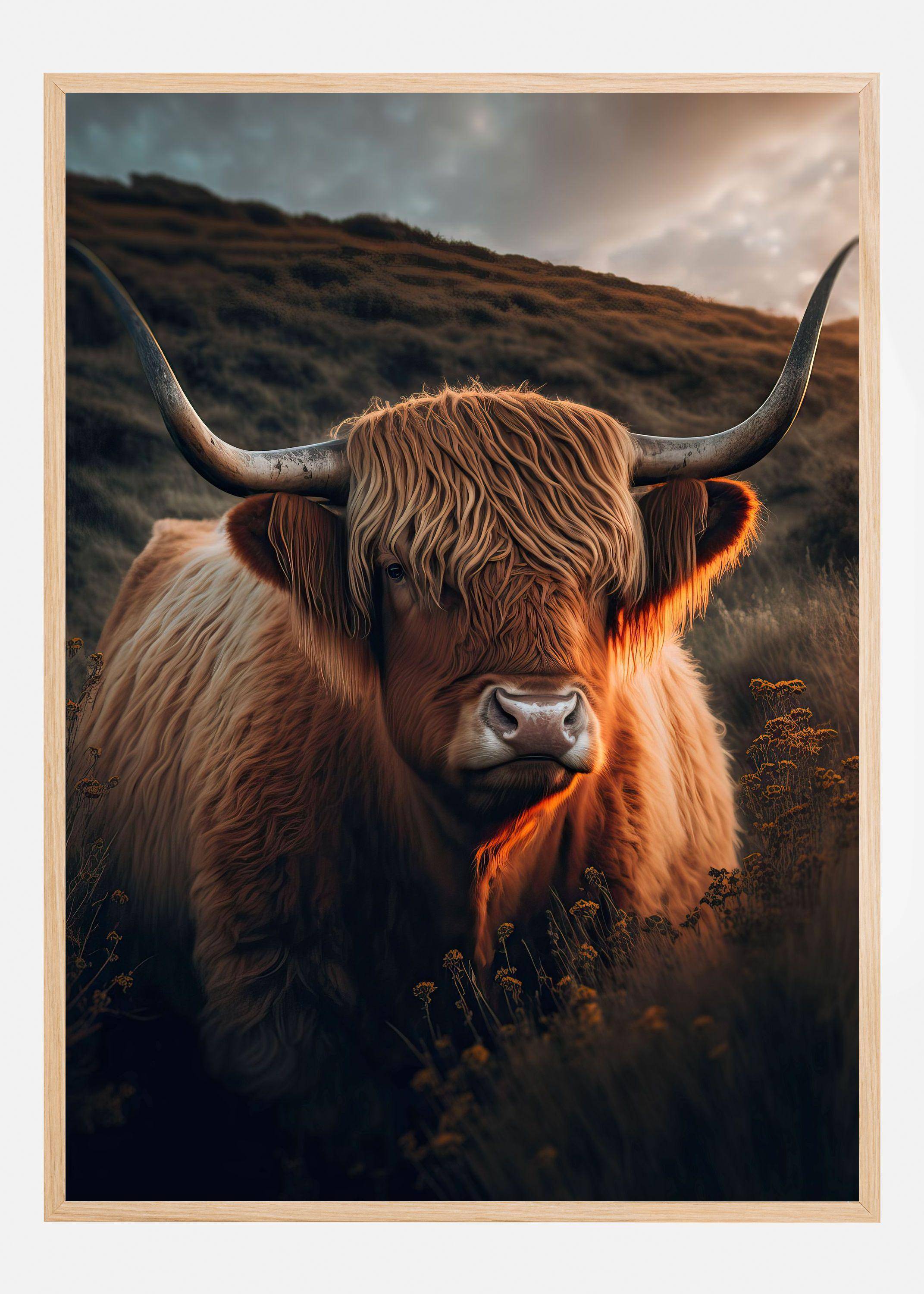 Highland Cow With Big Horns Poster (40x60 cm)