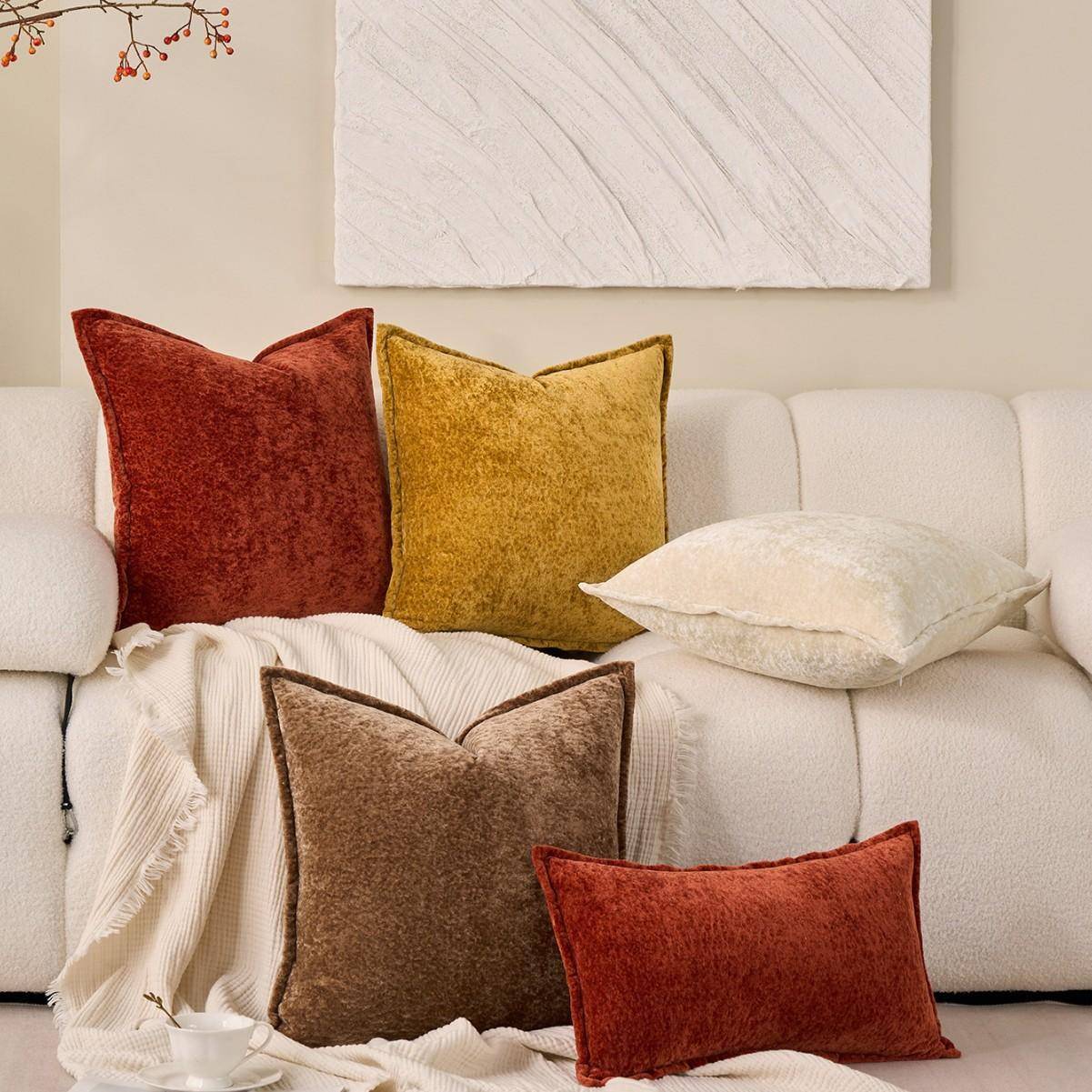 Retro Lyx Chenille Kuddfodral Mjuk Kuddeöverdrag för Soffa Vardagsrum Säng Fönsternisch Heminredning