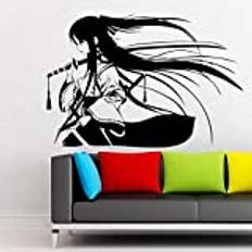 Samurai Geisha Japanese Samurai Sword Anime Decorative Wall Sticker Vinyl Interior Home Decor Room Decal Removable Mural Boy Room Wall Sticker 84x57cm