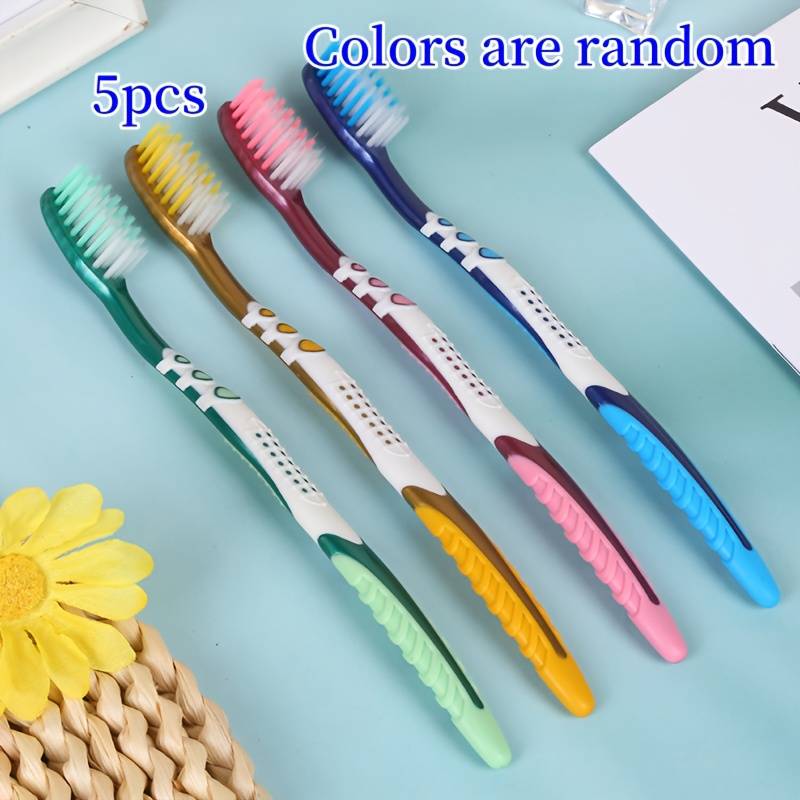 TEMU 5 Bamboo Charcoal Toothbrushes, Medium Hard-bristled Adult Toothbrushes, Household Toothbrushes, Bamboo Charcoal, Male And Female Couples, Adult Long-bristle Toothbrushes