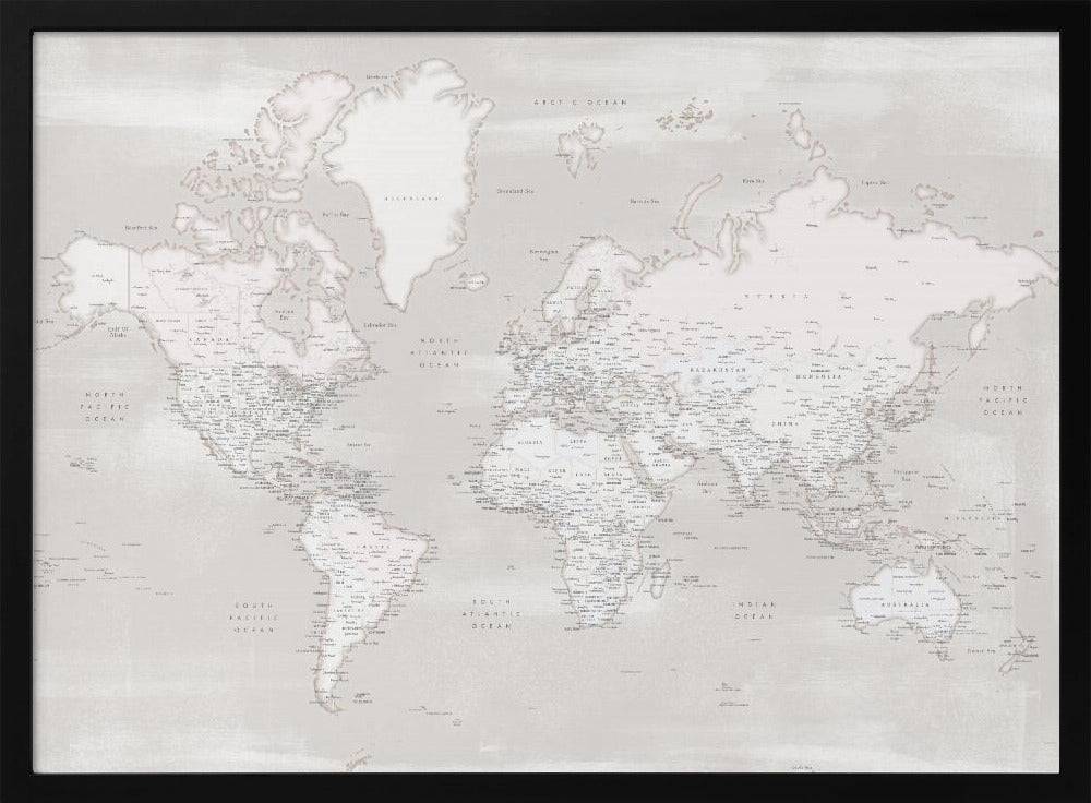 Detailed world map with cities, Maeli warm Poster - 40x30 cm / 16x12″
