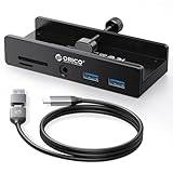 ORICO USB Hub 3.0, klämma USB-hubb med extra kraftport, USB C-adapter i aluminium med 2 USB-A-dataportar, 3,5 mm AUX, SD/TF-kortläsare för skrivbord (svart)