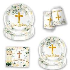 10 st/20 st God Bless disponibel festtillbehör, inklusive tallrikar, koppar, servetter, lämplig för födelsedag, förlovning, dop, dusch, välsignelsefes - Multifärgad (7-tums festtallrik - 10 st,9-tums festtallrik - 10 st,Festservetter-20st,9 uns festkoppar - 20 st)