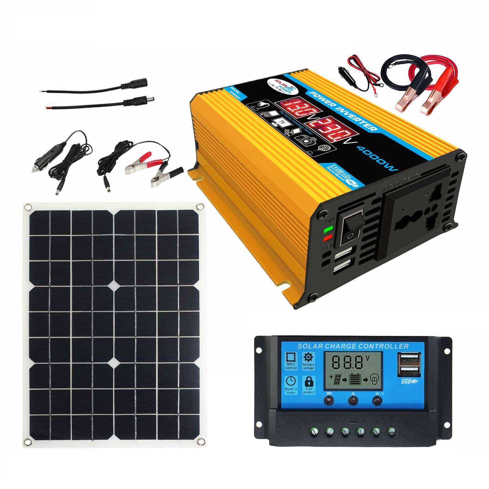 Solar Panel System 18V 20W Solar Panel 30A Charge Controller with Dual USB Car Solar Inverter Kit 220V