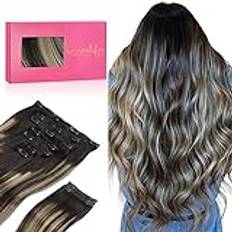 WENNALIFE Clip In Extensions äkta hår, 150 g, 60 cm, 9 st balayage naturligt svart till ljusblonda, clips, hårförlängningar, clips, hårförlängning, äkta hår