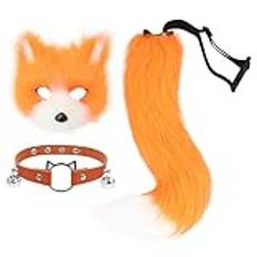 hbbhml Fuskpäls räv mask varg katt fluffig svans och läder halsband set halloween fest cosplay kostym tillbehör